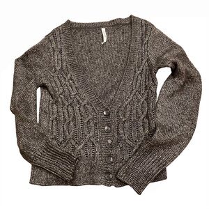 Aeropostale Cable Knit Cardigan Sweater Button Metallic Gray Silver 2012